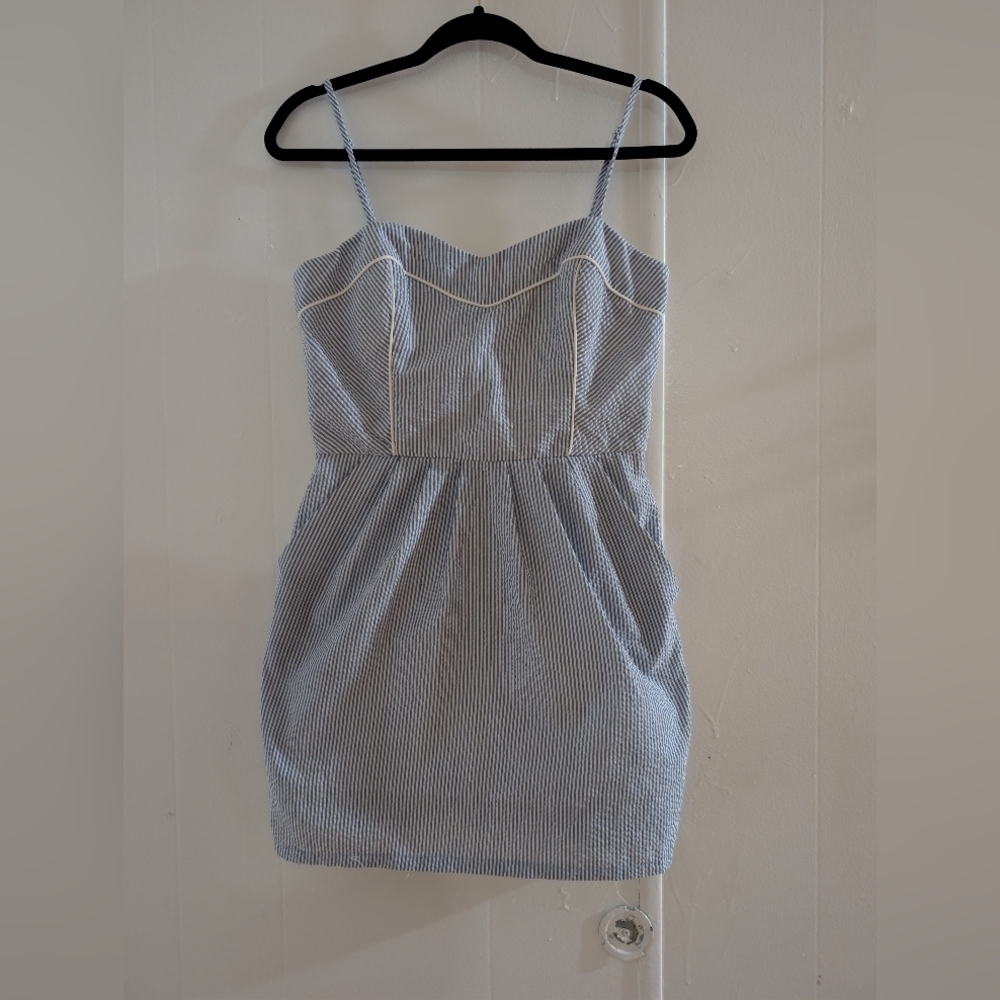 BCX Blue and White Striped Mini Dress With Pockets